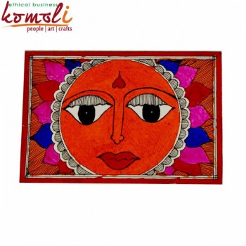 Handpainted Orange Sun - Madhubani (Mithila) Painting - Greeting Card