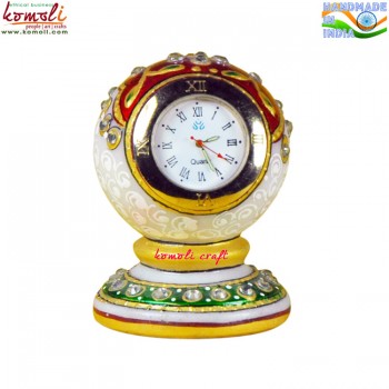 Astonishing Beautiful Kundan Work Table Top Quartz Watch - Marble Decorative Artifact