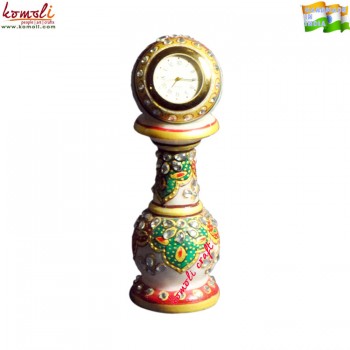 Bright and Striking Kundanwork - Marble Pillar Watch - Desk Decorative Quartz Watch