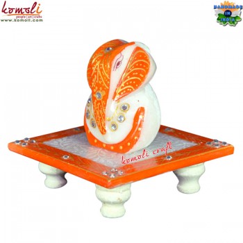 Bhargav Ganesha on Chowki - Colorful Marble Artifact