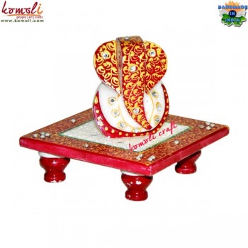 Chowki Ganesha - Vibrant Red - Marble Articraft