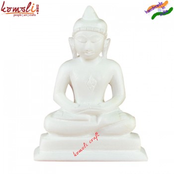 Ruminative Lord Mahaveer White Marble Hand Carved Statue