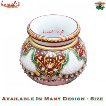 Decorative Marble Kalash Hand Painted Kundan Work Lota / Container