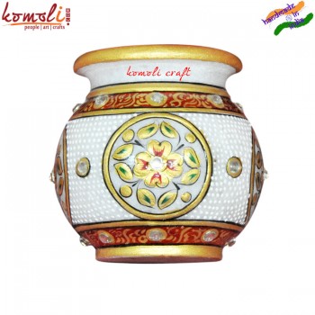 Marble Kalash - Lota with Beautifully Hand Painted - 3 Inch Wedding Decoration Gifts Pooja Item