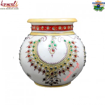 Marble Kalash - Lota with Beautiful Rajashthani Necklace Design - 5 inch 