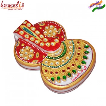 Ganesha Shape Flat Marble Decorative Kumkum Holder with Sliding Lid