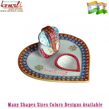 Marble Ganesha Puja Thali with Deepak - Hand Painted and Kundanwork Indian Gifts