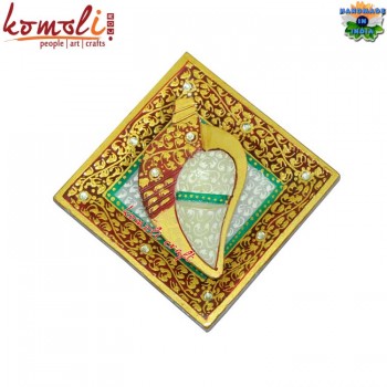 Square Shape Marble Puja Thali with Kumkum Holder of Shankha Shape, Indian Wedding Gifts Favors