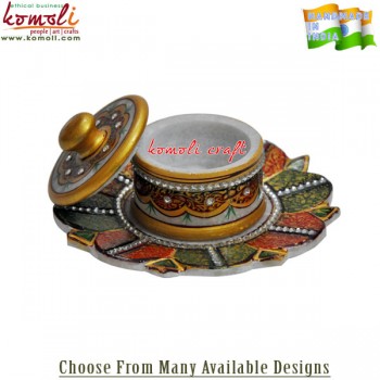Decorative Marble Tray and Dry Fruit Container With Lid - Customizable