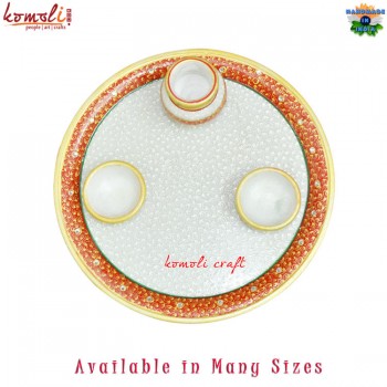 Elegant Puja Thali - Marble and Kundanwork Puja Thali Wedding Gifts Decoration