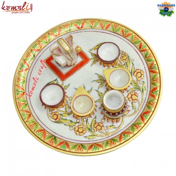 Royal Puja Thali - Large Puja Thali with Detailed Kundan Working Floral Design Wedding Favor