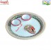 Marble Puja Thali with Hand Painted Ganesha with Containers for Roli - Kumkum - Chawal