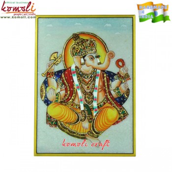 Ganesha Miniature Painting On Marble Tile