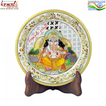 Miniature Painting of Ganesh on Marble Plate with Jaali Work