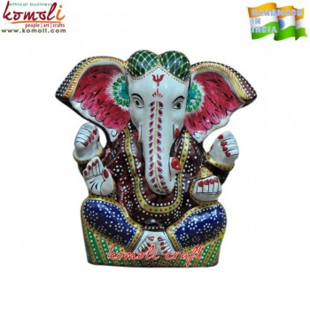 Large Chaturbhuj Ganesha Murti with Big Ears - Vibrant Meenakari (Enamel) Work