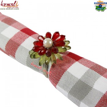Red Yellow Trans Crystal Bead Flower Handmade Napkin Ring Christmas Gifts