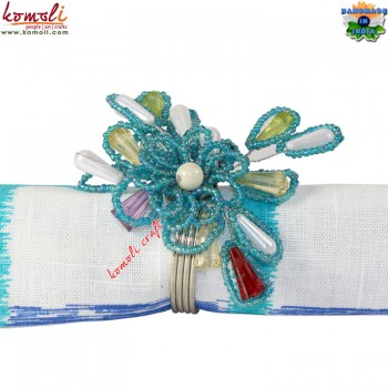 Turquoise Flower Fine Beaded Handmade Napkin Ring