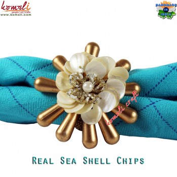 Golden Long Beads With Sea Shells Handmade Wedding Table Decoration Napkin Ring