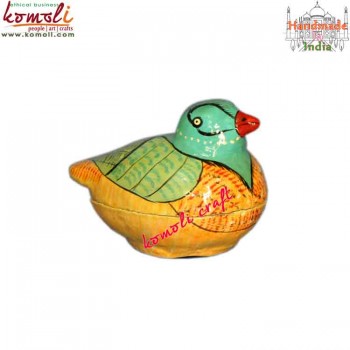 Cute Duck Box Keepsake Box - Green Animal Shape Hand Painted Paper Mache Box