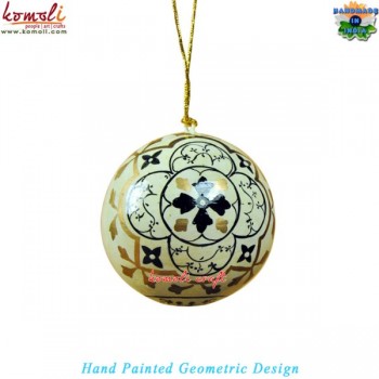 Modern Abstract Pattern Handpainted Paper Mache White Christmas Decoration Ornament Ball Bauble