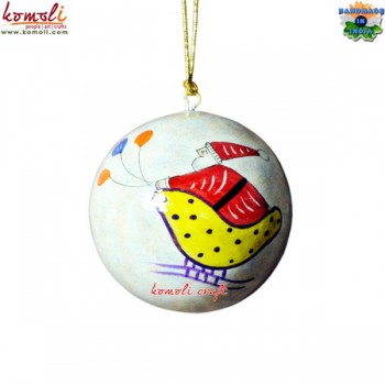 Santa on Sledge - Xmas Holiday Decoration Ball Bauble, Hand Painted Indian Paper Mache Christmas Ornaments