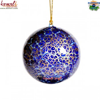 Conventional Floral Design of Blue with Golden Lines - Christmas Hanging - Paper Mache Ball