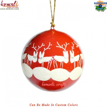 Reindeer Holiday Decorative Ball - X-mas Hanging - Upcycled Ecofriendly Handpainted Paper Mache