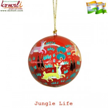 Jungle Life Hand Painted Paper Mache Holiday Decoration Ball Bauble Christmas Tree Hanging Ornaments