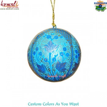 Blue Window Pattern X-Mas Ball Holiday Decorative - Paper Mache