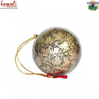 Golden Fever - Chinar Leaf Design - Hand Painted Paper Mache Christmas Decorative Ball Hanging