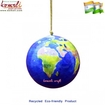 Holiday Decoration - Earth theme paper mache ball bauble hand painted Christmas ornaments