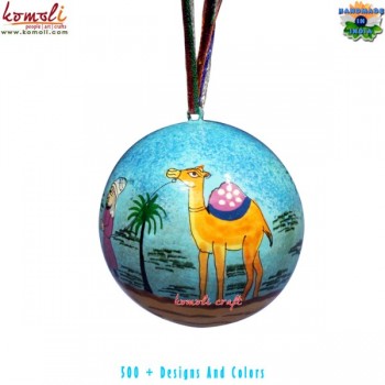 Christmas Ornament - Desert Safari Aqua - Hand Painted Paper Mache Holiday Decoration Ball