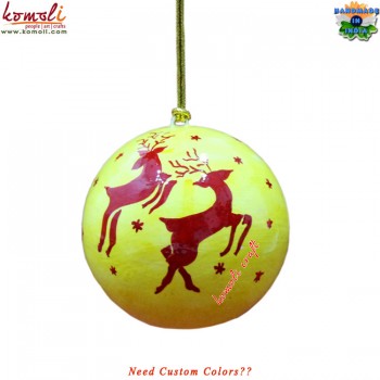 Christmas Bauble Ball - Red Reindeer Paper Mache Hand Painted Christmas Ornament