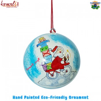 My Friend Santa Hand Painted Ecofriendly Upcycled Paper Mache Bauble Ball Ornament For Christmas Decoration