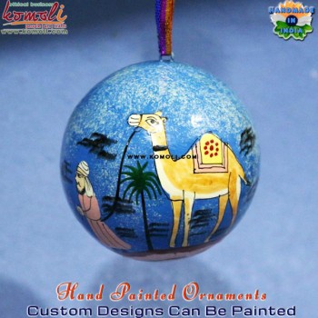 Desert Safari Blue - Hand Painted Paper Mache Holiday Decoration Ball