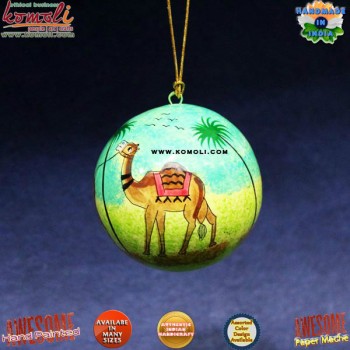 Paper Mache Bauble Desert Camel - Hand Painted Paper Mache Holiday Decoration Ball