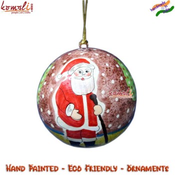 Santa In Garden - Christmas Ornaments Paper Mache Hand painted Bauble