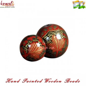 Red Wine with Golden Stroke - Handmade Uniquely Hand Painted Abstract Design Wooden Beads