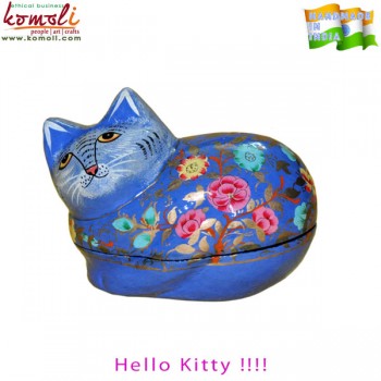 Handmade Candy Container Cat  - Paper Mache Hollow Box - Custom Painted