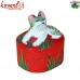 Paper Mache (Papier Mache) Animal - Red Pussy Cat on the Floral Ring Box - Designer Paper Mache Box