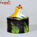 The Guardian - Lioness on Ring Box - Black Floral Paper Mache Keepsake Box
