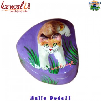 I am looking at you - Pussy Cat on Purple Floral Paper Mache Wedding Favor Box