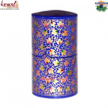 Blue Barrel Floral Pattern Paper Mache Decorative Keepsake Box (6'' x 3.5'' inch)