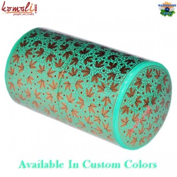 Shades of Chinar - Upcycled Hand Painted Paper Mache Cylindrical Green Keepsake Trinket Home Decoration Box