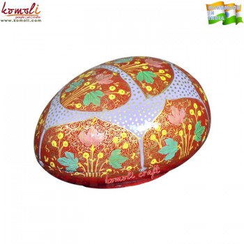 Red Artificial Easter Egg Shape Hand Painted Ecorfiendly Paper Mache Box with Chinar Leaf Design