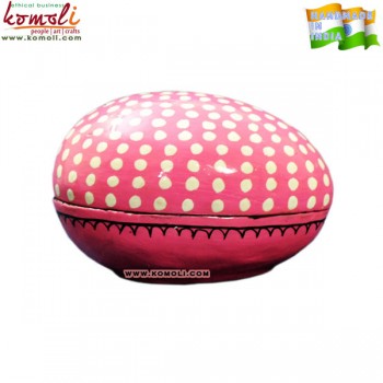 Beauty of Simplicity - Pink Polka Dots Pink Handmade Hand Painted Paper Mache Easter Egg Box