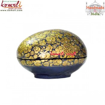 The Golden Flowers - On Black Backdrop - Floral Pattern Hand-painted Egg Shaped Box