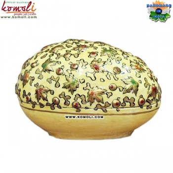 Embossed Golden Chinar on White Base - Handmade Paper Mache Easter Egg Box