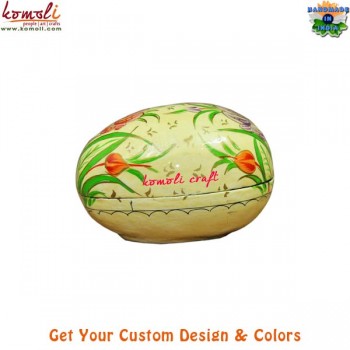 Soothing Floral Pattern On Cream Background - Handmade & Painted Paper Mache Easter Egg Decoration