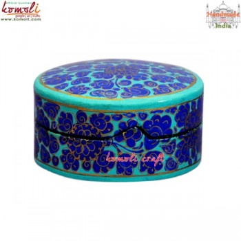 Hand Painted Custom Made Ecofriendly Paper Mache Floral Keepsake Trinket Decorative Box - Blue Flowers (3'' x 3'') Inch